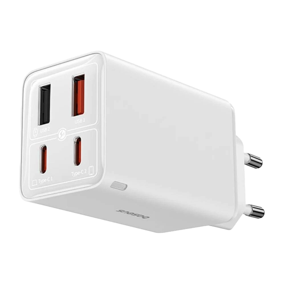 Carregador Baseus GaN6 Pro Dual USB-A/USB-C 65W Fast Charger Branco + Cabo USB-C 100W 1m