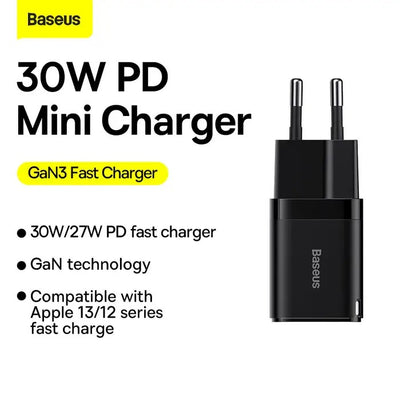 Carregador Baseus Gan3 Fast Charger 1C 30W EU Black