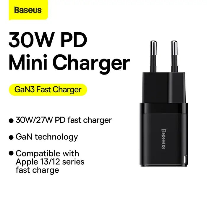 Carregador Baseus Gan3 Fast Charger 1C 30W EU Black