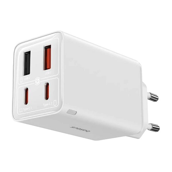 Carregador Baseus GaN6 Pro Dual USB-A/USB-C 65W Fast Charger Branco + Cabo USB-C 100W 1m