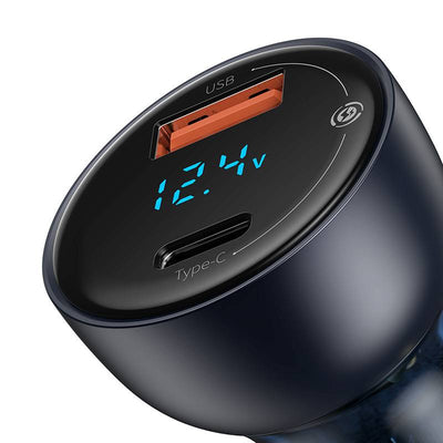 Carregador Baseus Particular Digital Display Dual USB-A/USB-C Fast Car Charger 65W