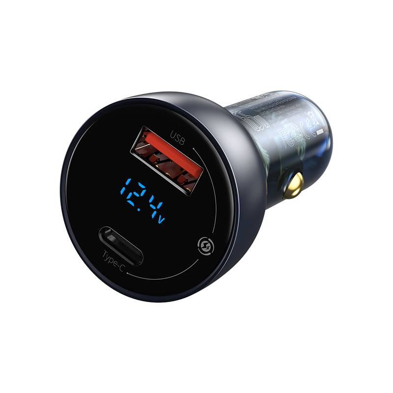 Carregador Baseus Particular Digital Display Dual USB-A/USB-C Fast Car Charger 65W
