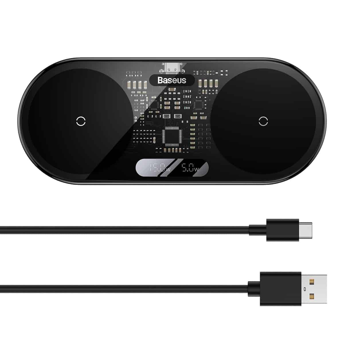 Carregador Baseus Wireless 2In1 20W Digital Led Display Black