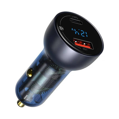 Carregador Baseus Particular Digital Display Dual USB-A/USB-C Fast Car Charger 65W