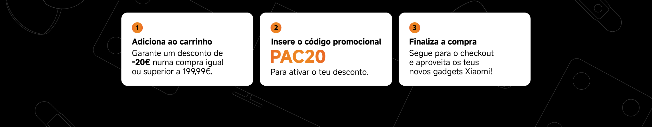 Imagem de explicação como obter o desconto usando o código PAC20 no carrinho