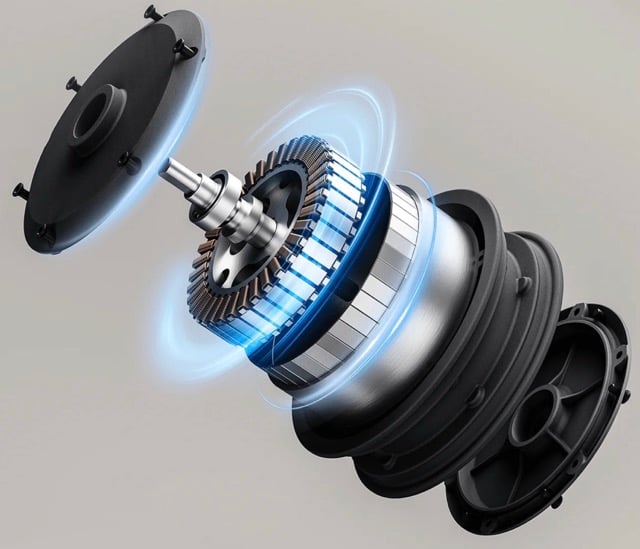 Imagem demonstrativa motor brushless de tração traseira para maior eficiência e estabilidade