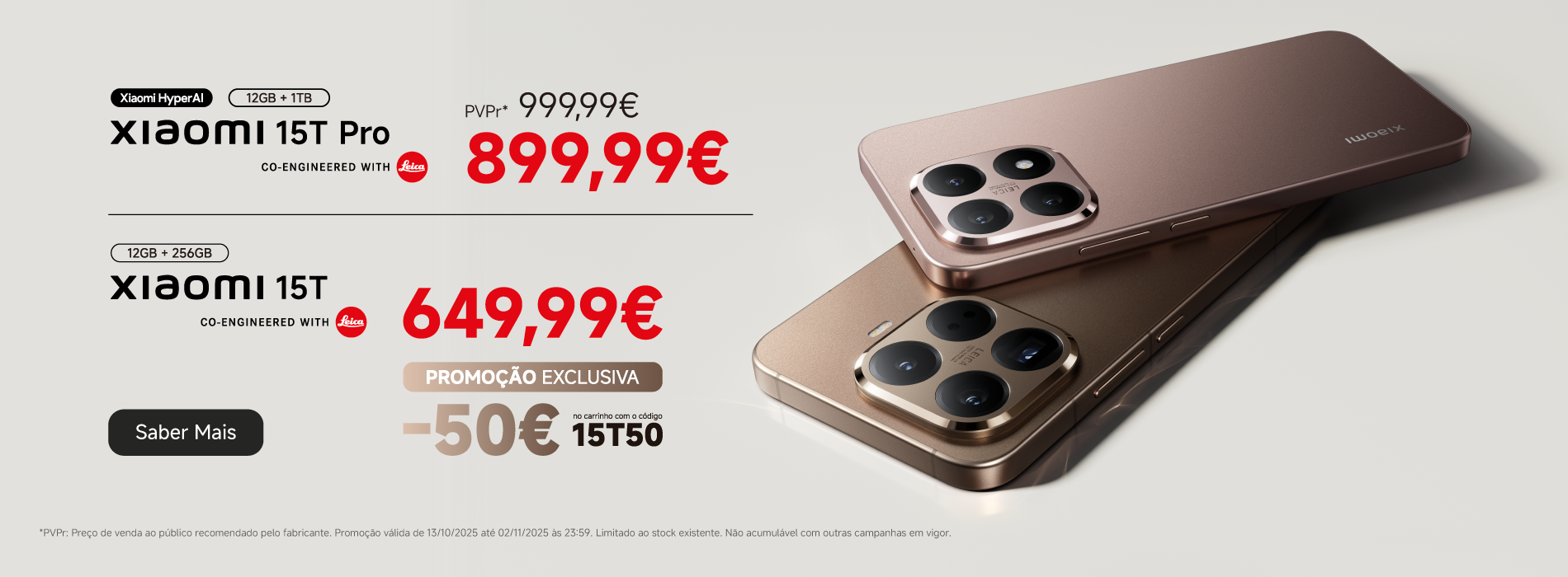 Smartphones Xiaomi 15T Series com design premium e câmara Leica, destaque para fotografia de elite com tecnologia HyperAI