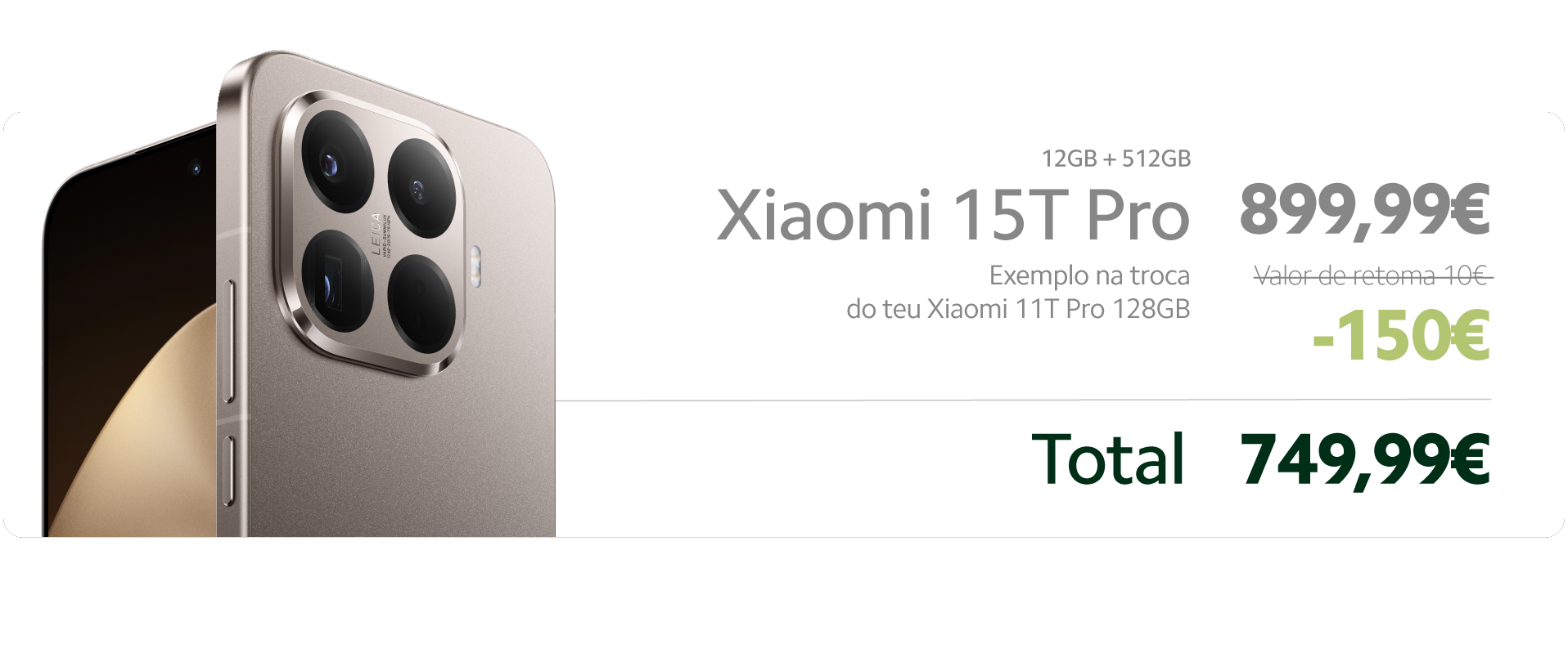 Desconto de 150 euros na compra de um xiaomi 15T Pro
